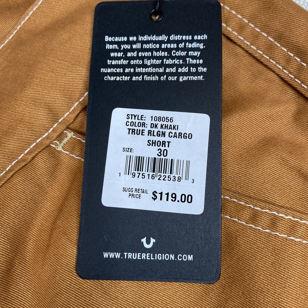 True Religion Cargo Shorts‎ Dark Khaki Men's Sz 30 (32x12) Utility Hiking Casual - Picture 11 of 12